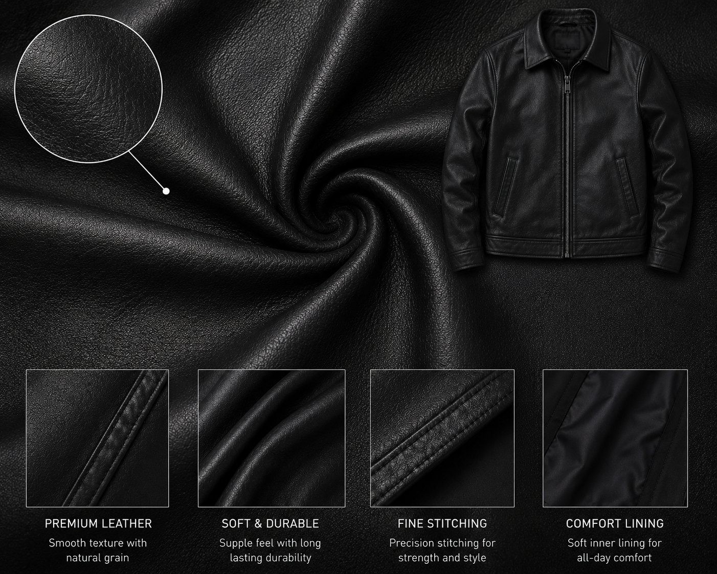 Rove Black Leather Jacket - Image 4